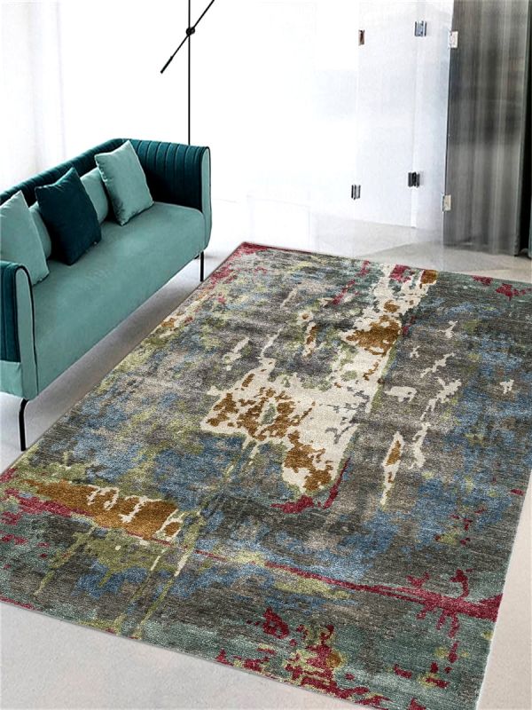 Carpetmantra Hand knotted Bamboo Silk Multi Abstract Carpet 6ft x 9ft