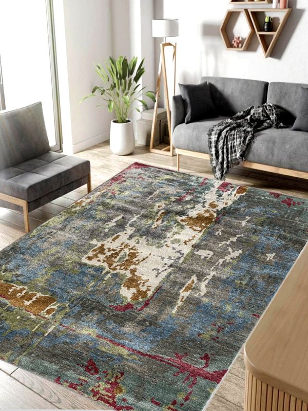 Carpetmantra Hand knotted Bamboo Silk Multi Abstract Carpet 6ft x 9ft