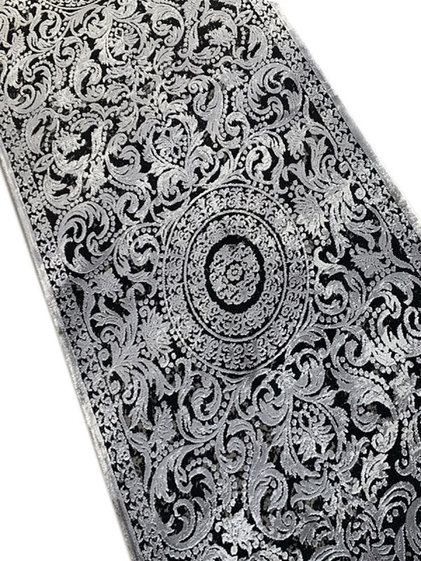 Carpetmantra Black Grey Floral Runner Carpet 3.2ft X 10ft
