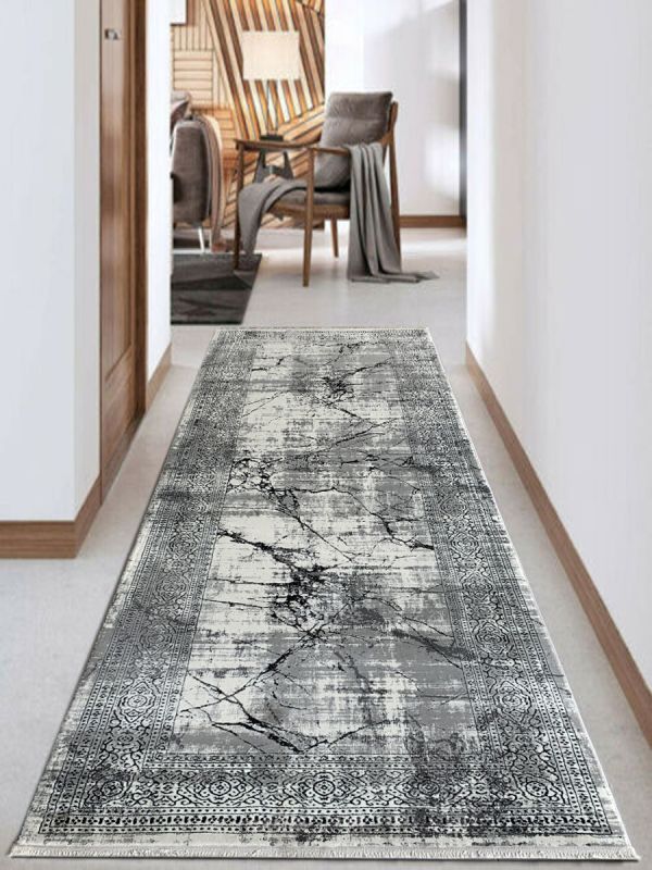 Carpetmantra Grey Abstract Runner Carpet 3.2ft X 10ft