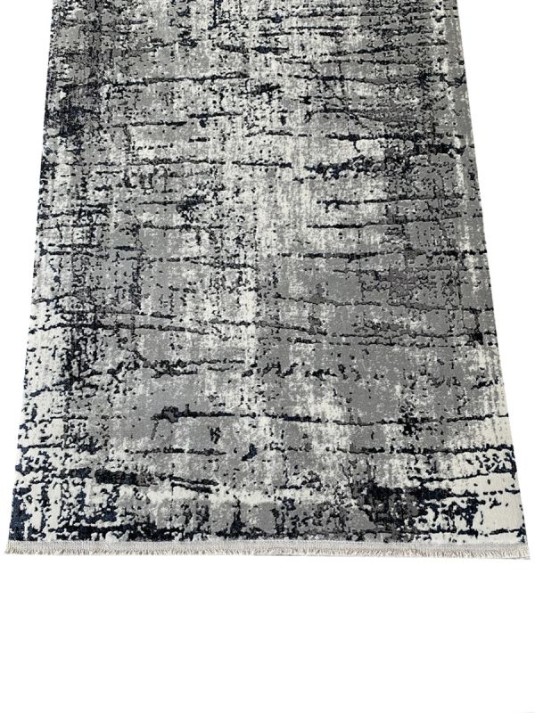 Carpetmantra Grey White Abstract Runner Carpet 3.2ft X 6.8ft