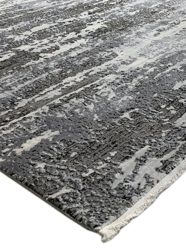 Carpetmantra Grey & Silver Color Super Fine Quality Abstract Design Material Wool Viscose Mix Carpet 6.6ft X 9.9ft