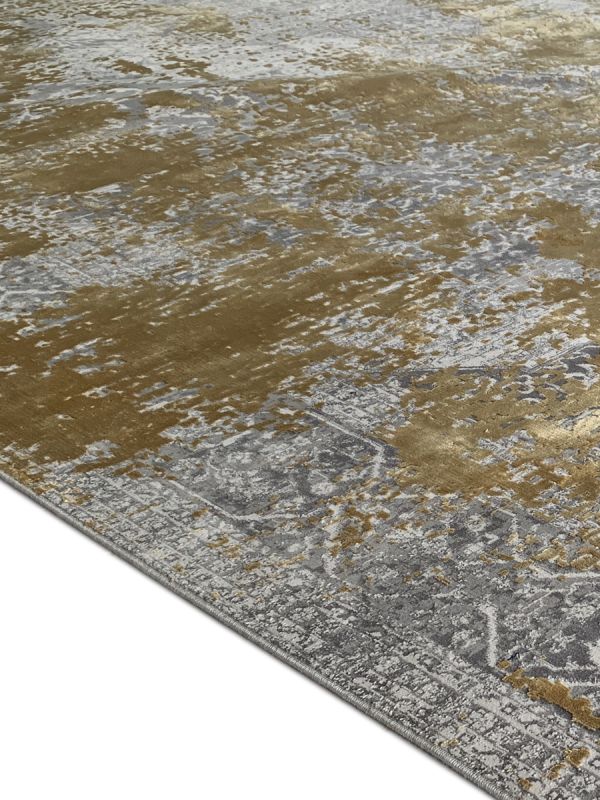 Carpetmantra Grey and Gold Color Abstract Design Material Wool Viscose Mix Carpet 7.9ft X 11.5ft