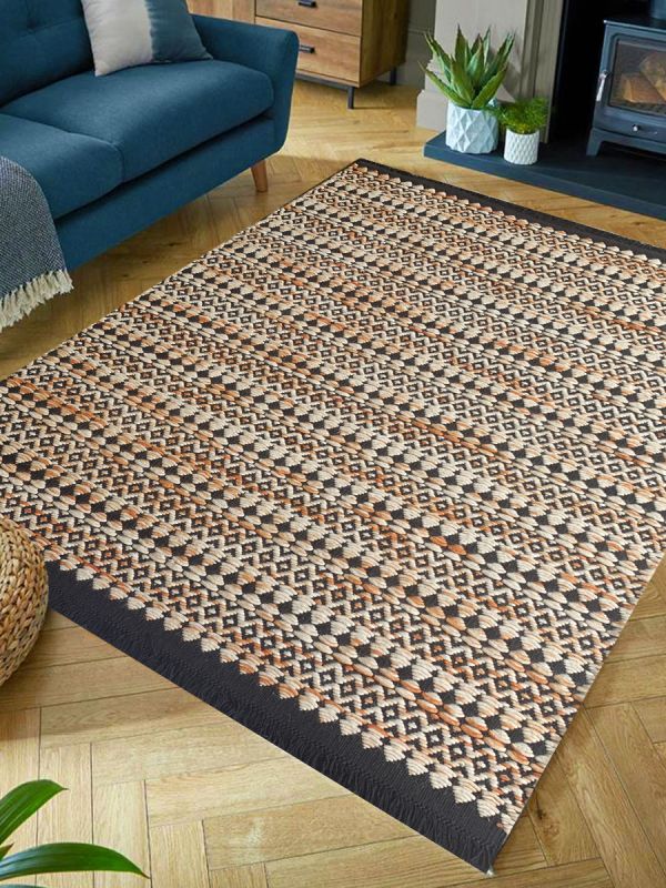 Carpetmantra Hand Woven Beige Gold Braided  Carpet 4.6ft X 6.6ft
