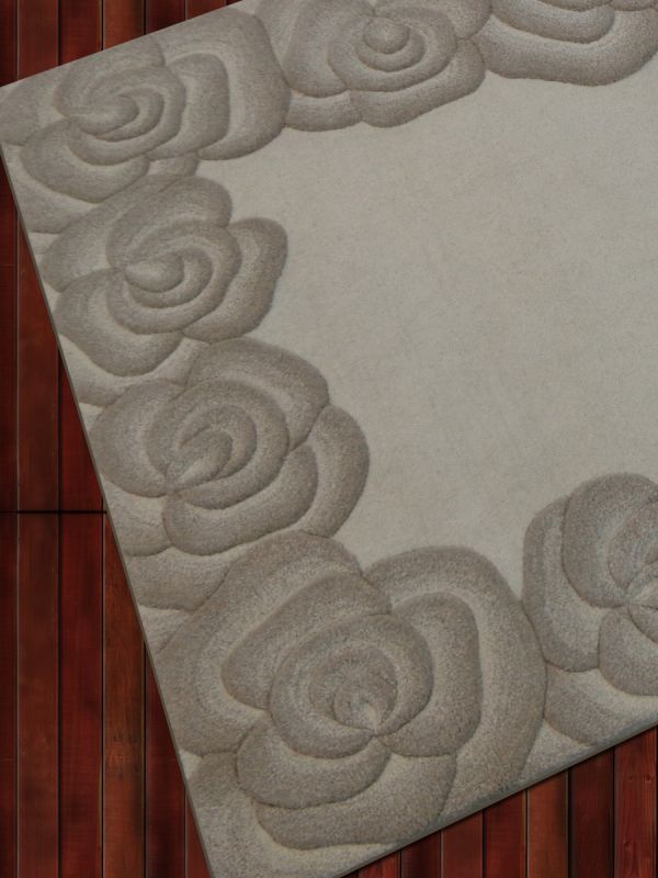 Carpet Mantra Beige & White Color Floral Design 100% New Zealand Wool Handmade Designer Carpet 5 ft X 8 ft  