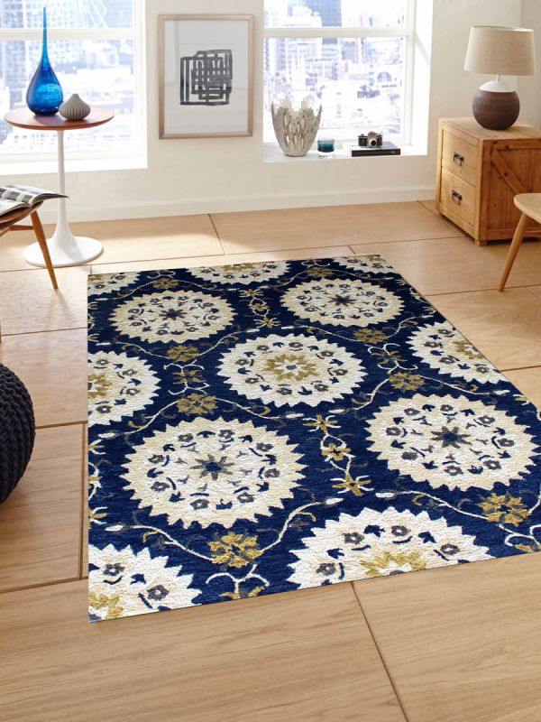 Carpet Mantra Blue Floral Carpet 5.3ft x 7.7ft 