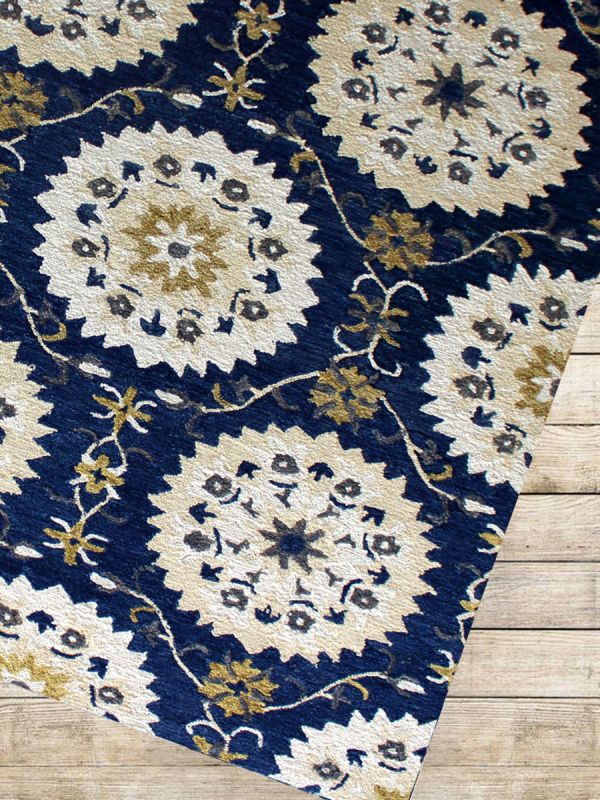Carpet Mantra Blue Floral Carpet 5.3ft x 7.7ft 