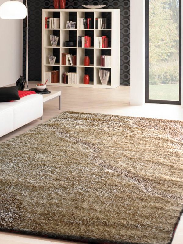 Carpetmantra Beige  Dove Shaggy 4.6ft X 6.6ft 