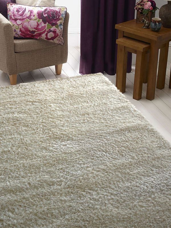 Carpetmantra White Metalic Shaggy Carpet