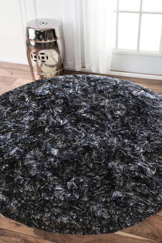 Carpetmantra Black Mix Chic shaggy 4.6ft Round