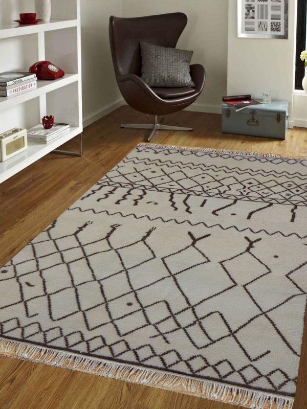 Hand Knotted Moroccan Beige Carpet 5.7ft X 7.10ft