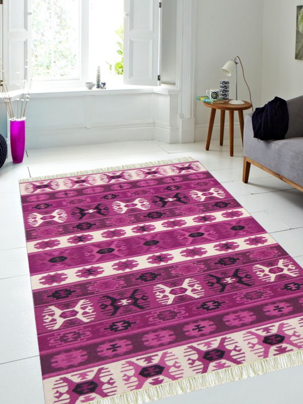 Carpetmantra woolen  Purple Kilim Durrie Carpet 5ft x 8ft 