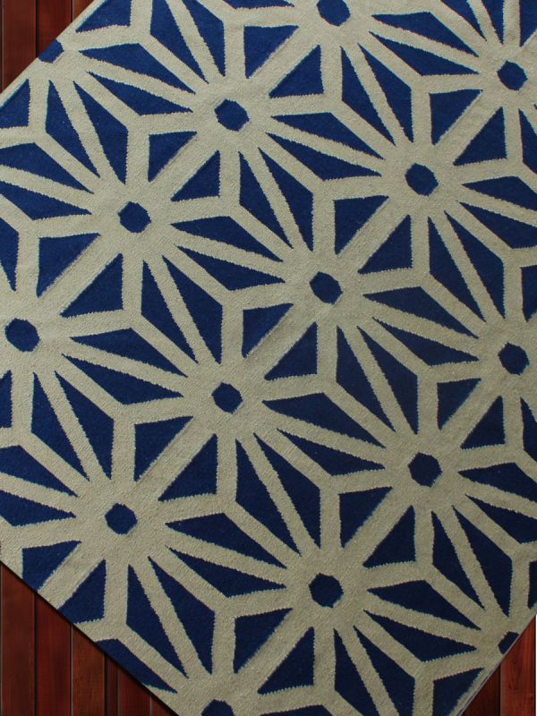 Carpetmantra Flatweave Blue Durrie Carpet 5.5ft x 7.5ft