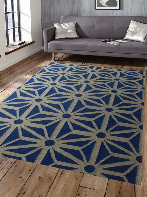 Carpetmantra Flatweave Blue Durrie Carpet 5.3ft x 7.6ft