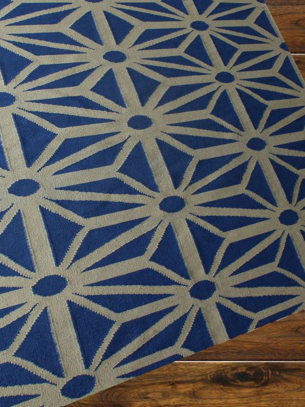 Carpetmantra Flatweave Blue Durrie Carpet 5.3ft x 7.6ft
