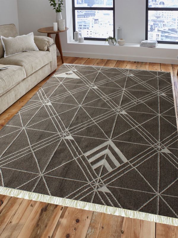 Carpetmantra Flatweave Black Durrie Carpet 5.9ft x 7.10ft