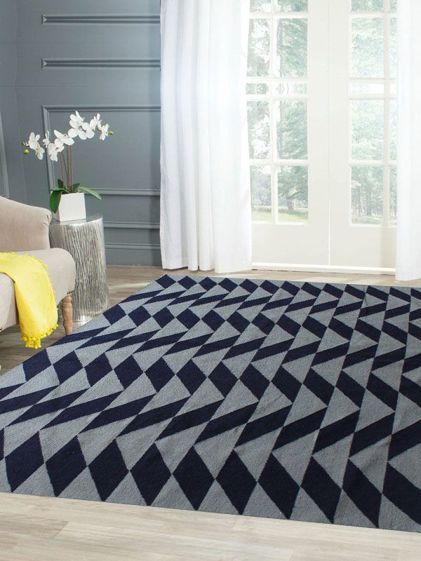Carpetmantra Flatweave Blue Durrie Carpet 5.3ft x 7.7ft