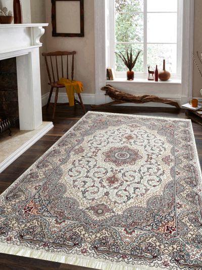 Carpetmantra Irani White Color Traditional Design High Quality Premium Silk Floral Carpet 3.3ft X 5.0ft