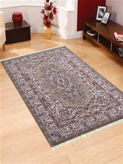 Carpetmantra Irani Beige Color Ground White Color Border Traditional Design High Quality Premium Silk Floral Carpet 3.3ft X 5.0ft