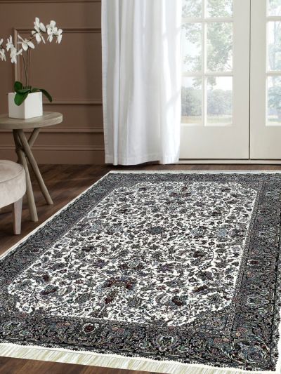 Carpetmantra Irani White Ground White Border Traditional Design High Quality Super Premium Silk Carpet