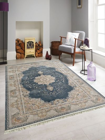 Carpetmantra Irani Grey Color Ground White Color Border Floral Design High Quality Super Premium Silk Irani Carpet 