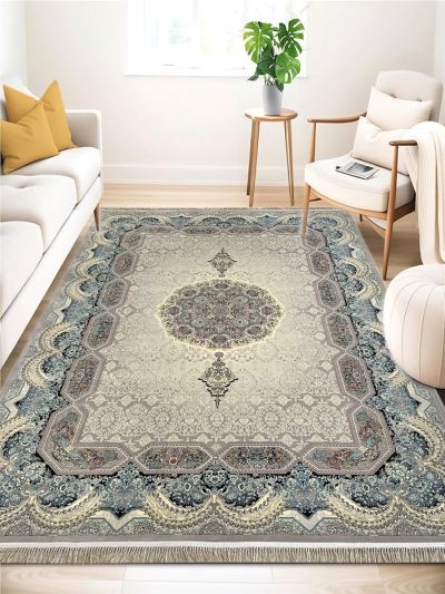 Carpetmantra Light Beige Ground Grey Border High Quality Super Premium Silk Irani Carpet 8.3ft X 11.6ft