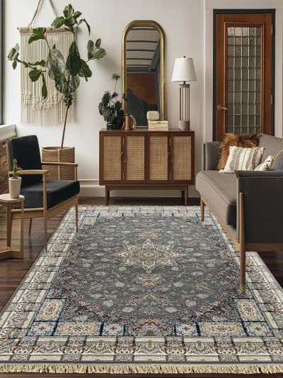 Carpetmantra Grey & White Color Floral Design High Quality Irani Carpet 