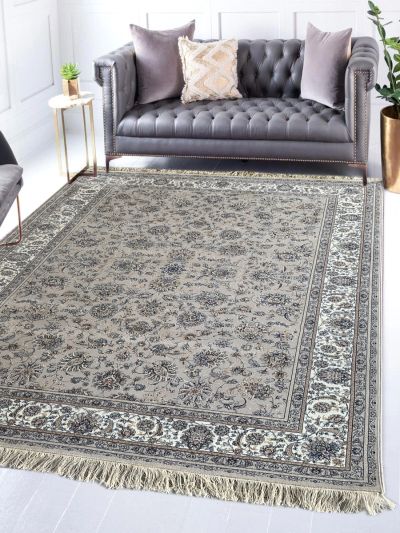 Carpetmantra Silver & White Color Floral Design High Quality Irani Carpet 