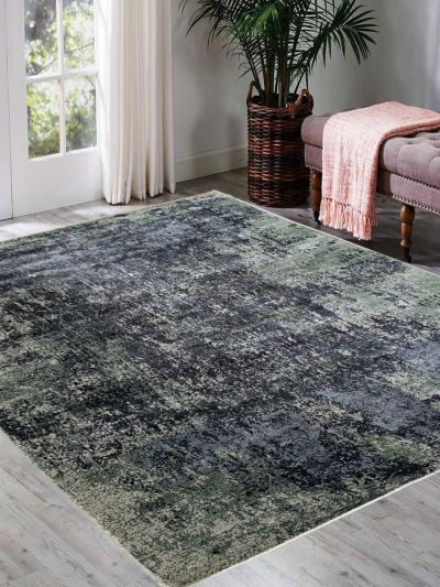 Carpetmantra Green Black Abstract100 % Banana Silk Carpet 8ft X 10ft