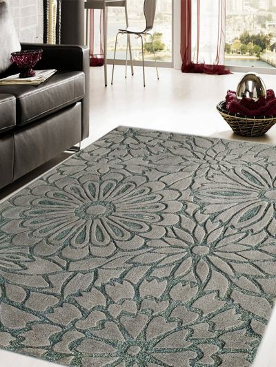 Carpet Mantra Turquoise Color Floral Design 100% New Zealand Wool Handmade Carpet 4.6ft x 6.6ft 