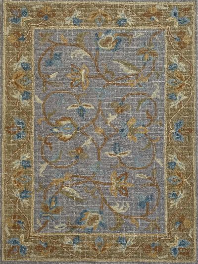Carpet Mantra Blue Color Ground Beige Color Border Traditional Design 100% New Zealand Wool Floral Handmade Carpet 5.0ft x 7.6ft  