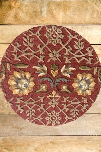 Carpetmantra Red Floral Carpet 4ft Round 