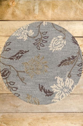 Carpetmantra Grey Floral Carpet 4ft Round 