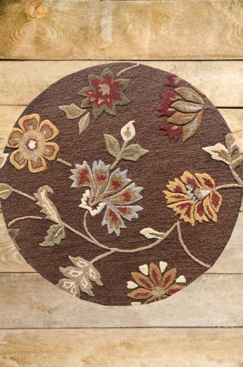 Carpetmantra Chocolate Floral Carpet 4ft Round 