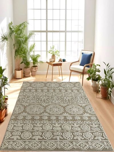 Carpetmantra Beige Color Floral Design 100% New Zealand Wool Handmade Carpet 5ft X 8ft  