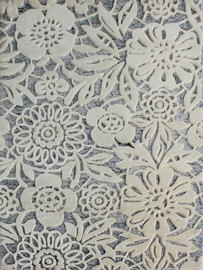 Carpetmantra White Grey Floral Carpet 4.6ft X 6.6ft 