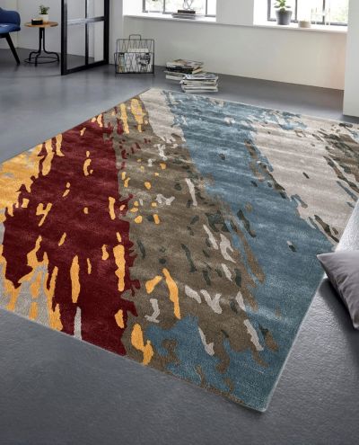 carpetmantra Multi Color Abstract Design Wool & Viscose Thick Pile Handmade Carpet 7ft X 10ft
