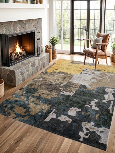 Rugslane Handmade Multi Color Abstract Design Wool & Viscose Carpet