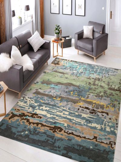 Carpetmantra Indiana Multi Color Abstract Design Wool & Viscose Thick Pile Handmade Carpet 8ft X 10ft   
