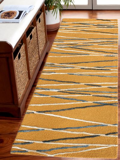 Carpetmantra Gold Color Wool & Viscose Mix Handmade Runner Carpet 2ft X 6ft