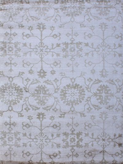 Carpetmantra Silver Floral Bamboo silk Carpet 4.6ft X 6.6ft 