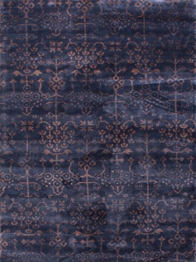 Carpetmantra Grey Floral Viscose Carpet 4.6ft X 6.6ft 