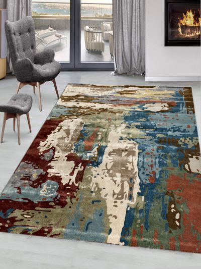 Carpetmantra Indiana Multi Color Abstract Design Wool & Viscose Thick Pile Handmade Carpet 8ft X 10ft  