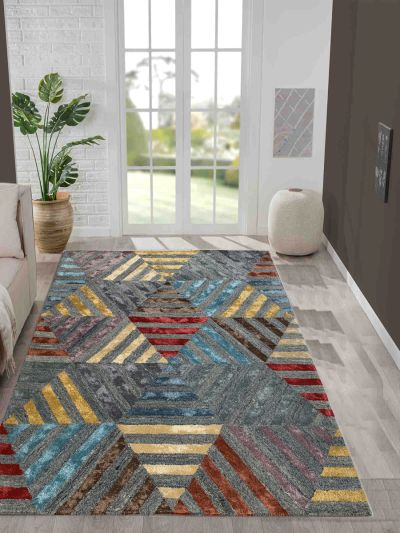 Carpermantra Multi Color Modern Design Wool & Viscose Mix Handmade Carpet 5ft X 7ft