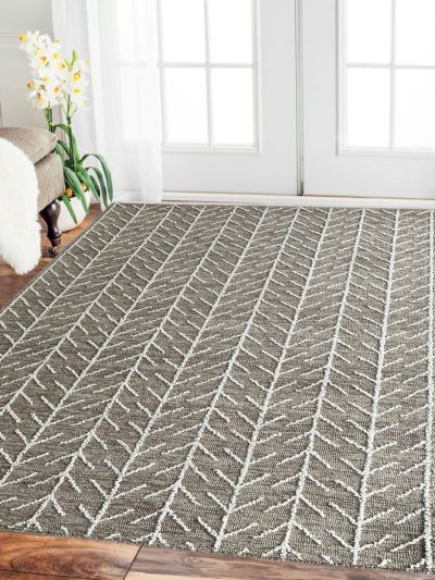 Carpetmantra Grey Color Modern Design 100% Wool Handmade Carpet 5ft X 8ft
