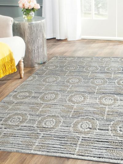 Carpetmantra Beige & Blue Color Floral Design 100% Wool Handmade Carpet 5ft X 8ft