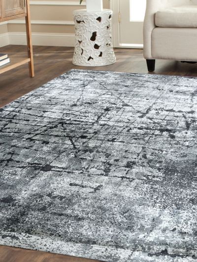 Carpetmantra Grey Abstract 100% Banana Silk  Carpet 8.0ft X 10.0ft