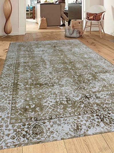 Carpetmantra Lt. Green Modern 100% Viscose Carpet 5.1ft X 7.4ft
