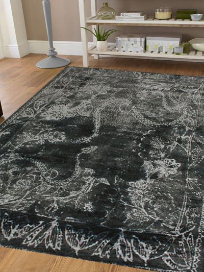 Carpetmantra Dk. Grey Modern 100% Viscose Carpet 5.1ft X 7.4ft