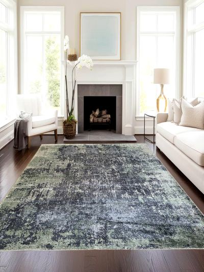 Carpetmantra Green Black Abstract100 % Banana Silk Carpet 8ft X 10ft